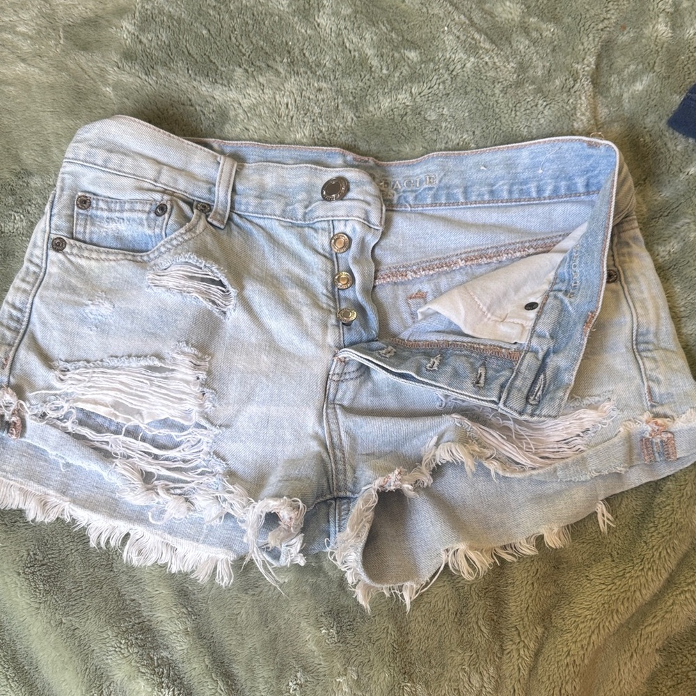 American Eagle Outfitters Light Blue Ripped Jean Shorts